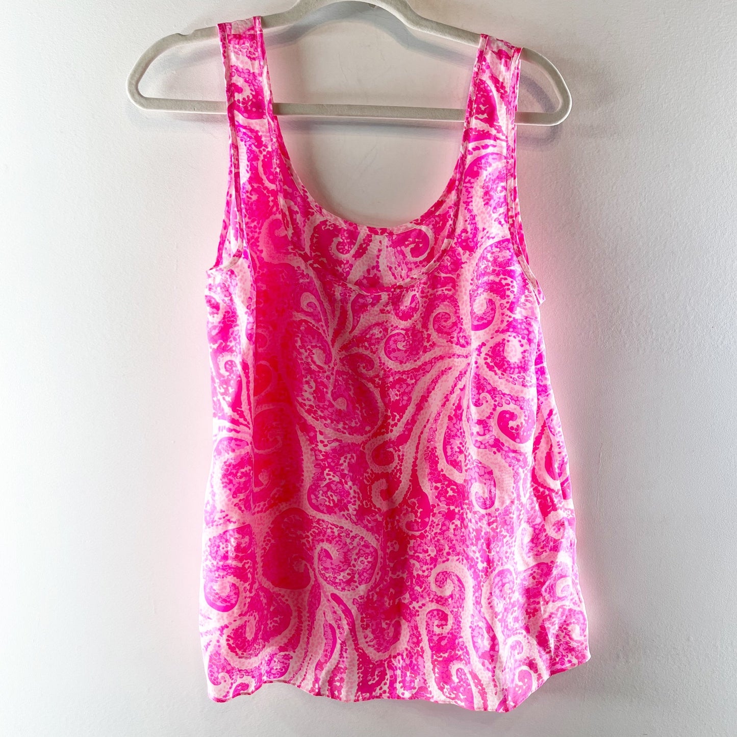 Lilly Pulitzer Silk Cosmos Printed Scoopneck Sleeveless Tank Top Pink Large