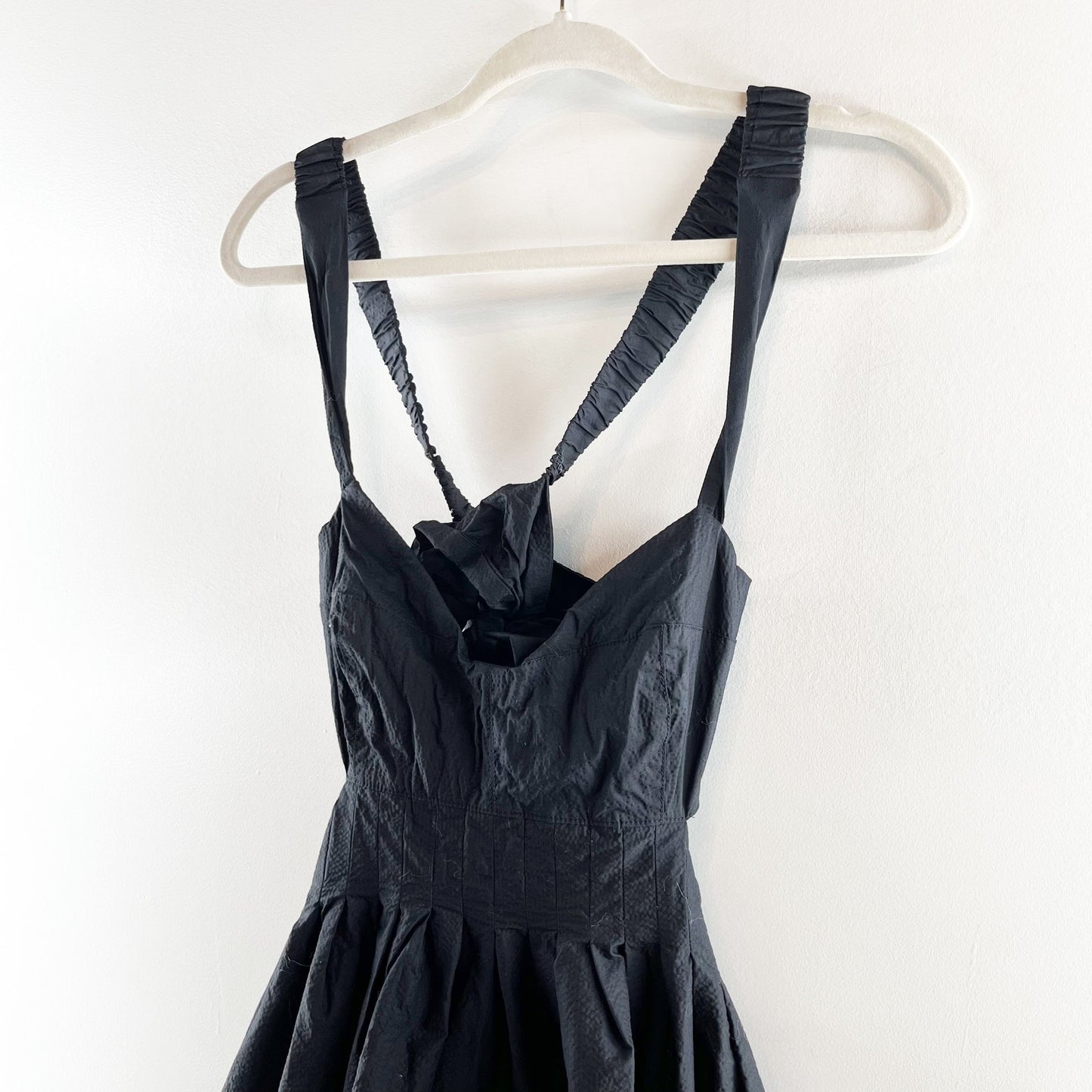 Maeve Anthropologie Fit and Flare Bow X Back Cutout Mini Dress Black 10