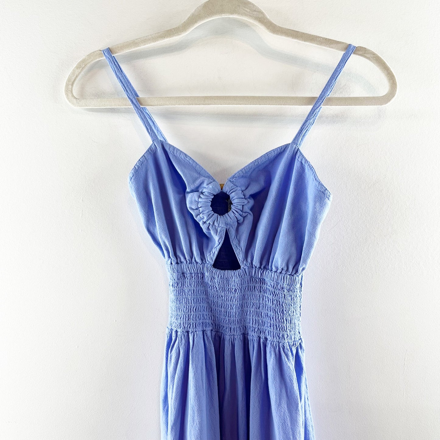 Blanco by Nature Nora Smocked Waist Tiered Cutout Maxi Dress Azure Blue Medium