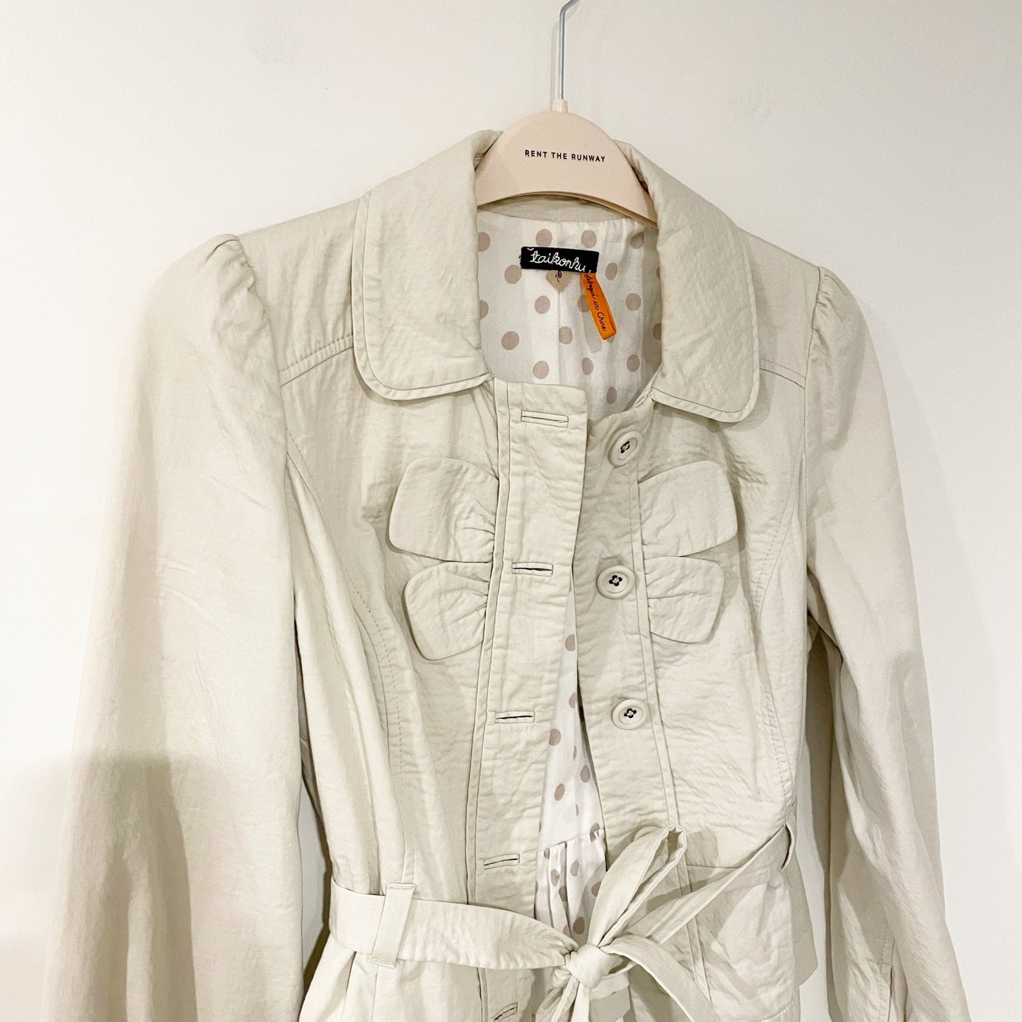 Taikonku Anthropologie Cotton Belted Jacket Khaki Cream 10