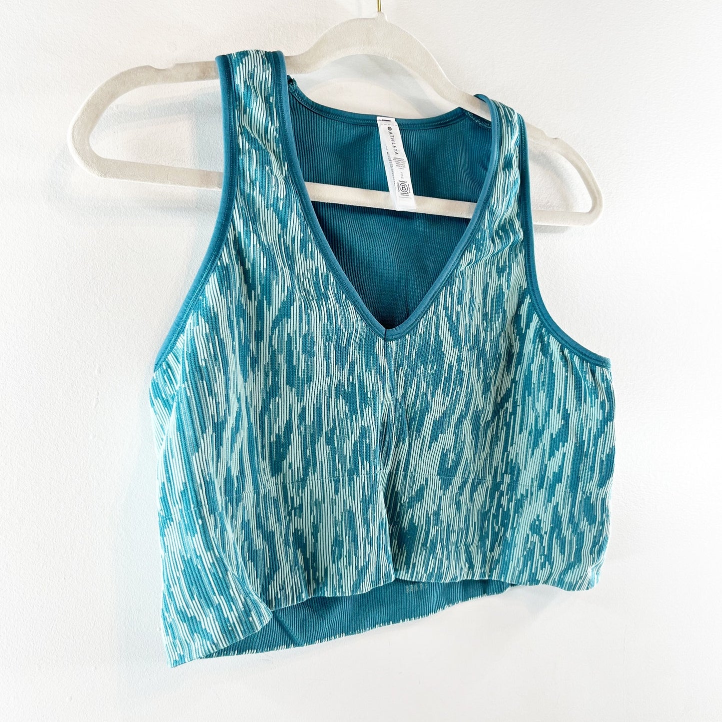 Athleta Aurora Seamless Sleeveless V-Neck Crop Rib Tank Top Reef Green XL