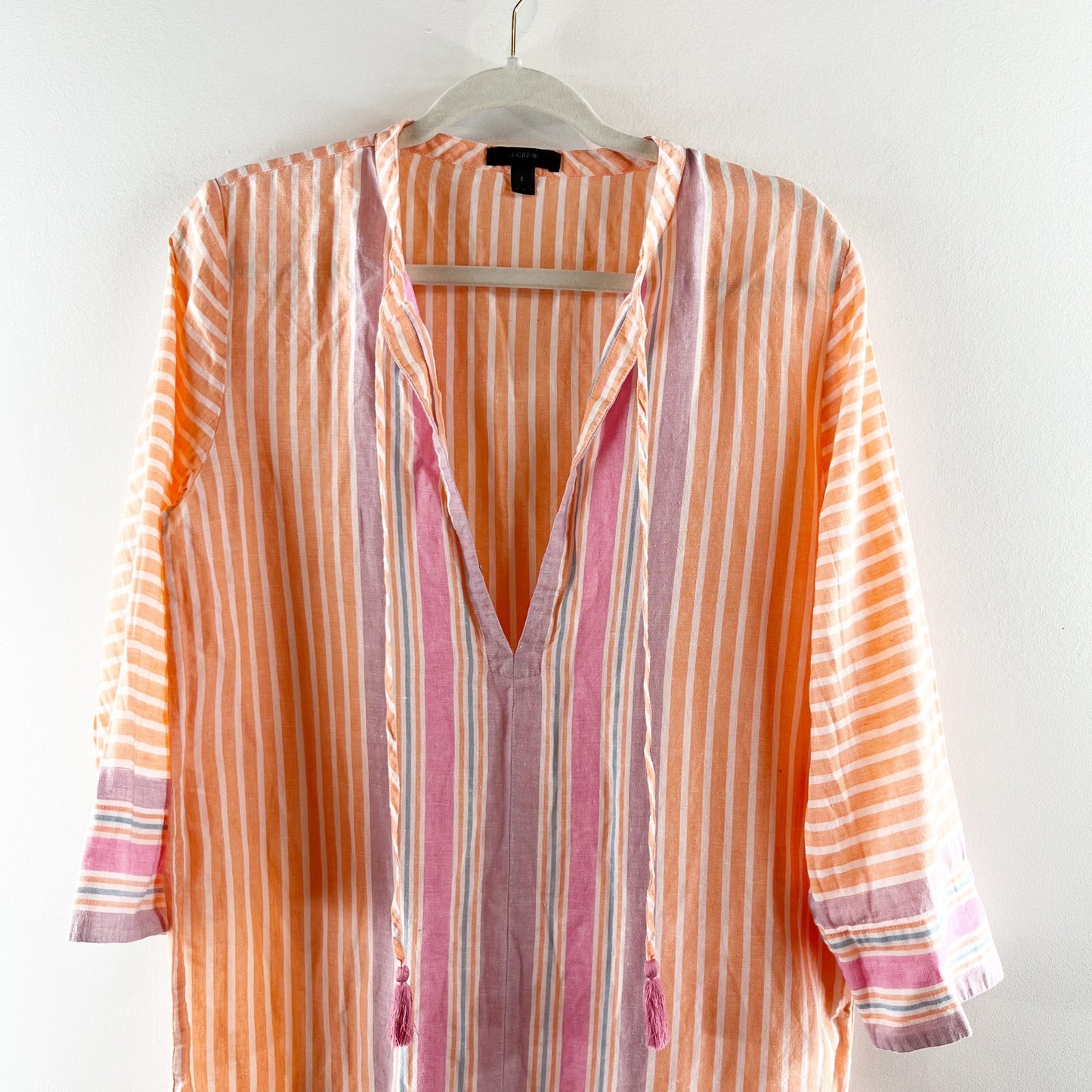 J. Crew Striped Long Sleeve Mini Tunic Beach Cover Up Dress Orange Pink Small