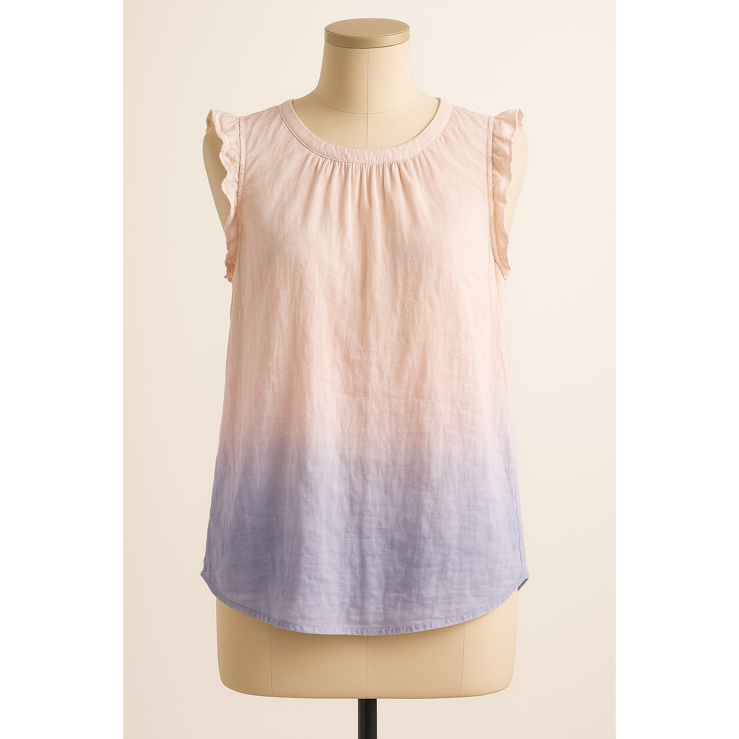 Bella Dahl Sleeveless Ruffle Ombre Linen Tank Top Pink Purple Small