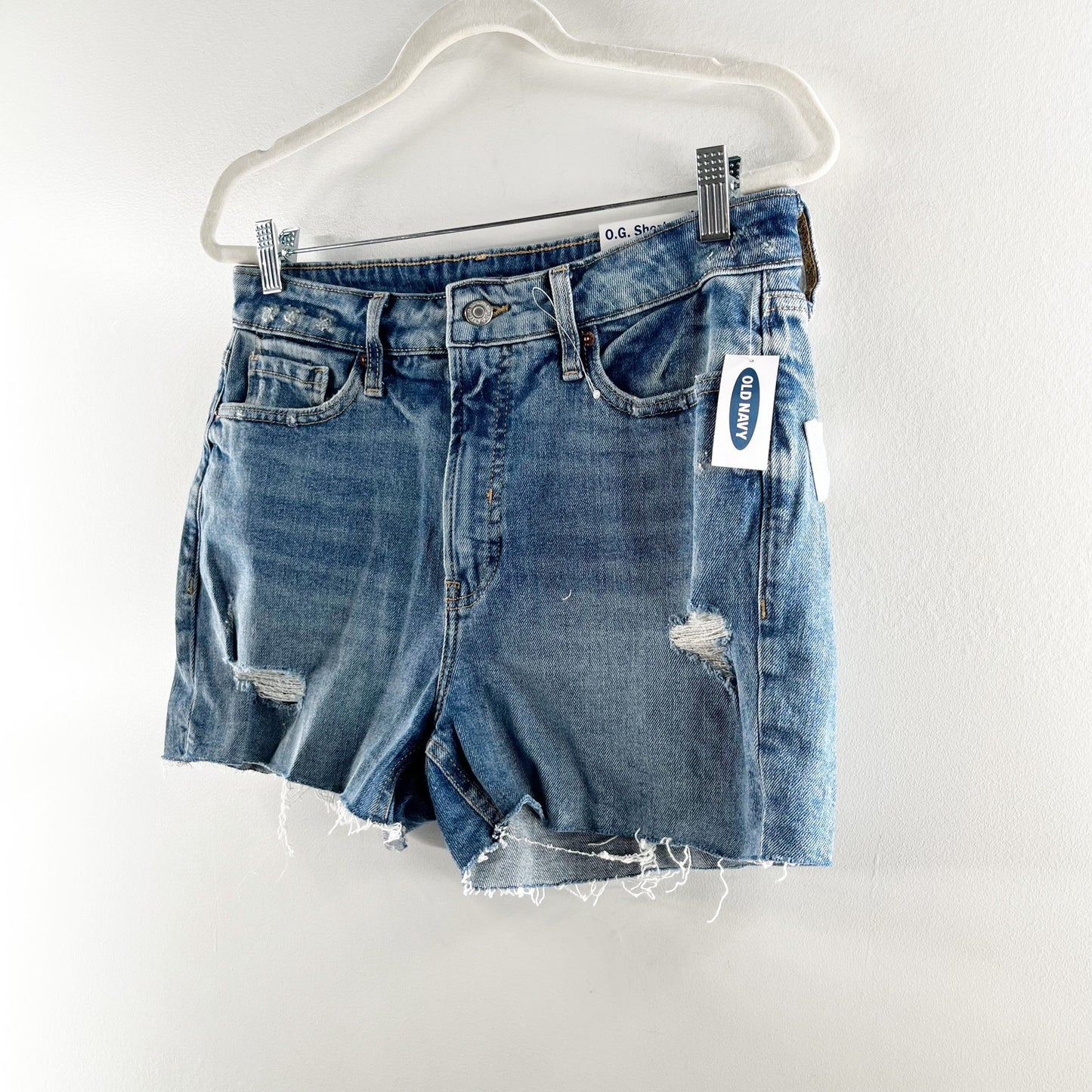 Old Navy High-Rise Distressed O.G. Straight Ripped Cut-Off Jean Shorts Dahlia 10