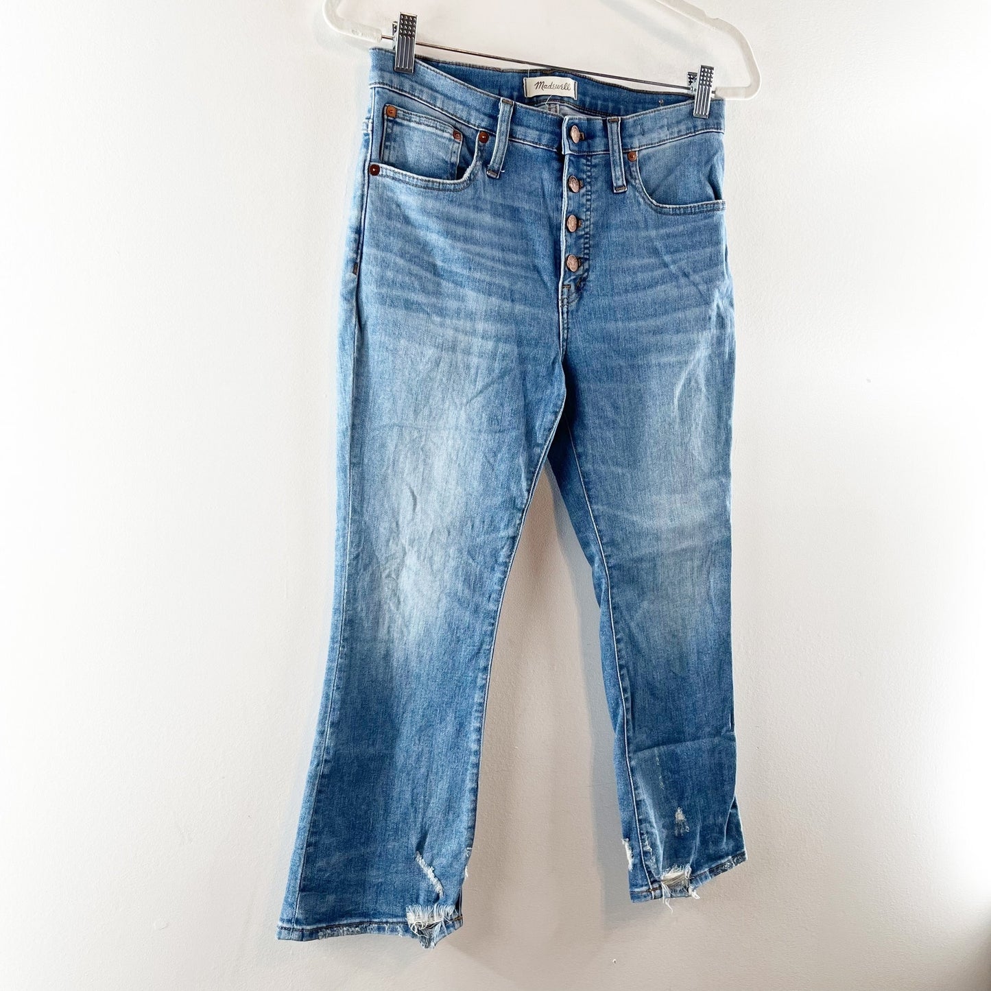 Madewell Cali Demi Boot Cut Jeans in Bess Wash Blue Button front Edition 6 P