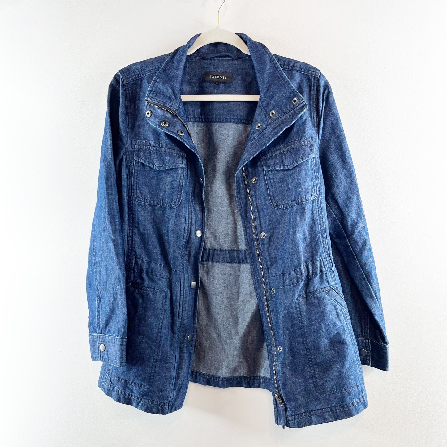 Talbots Denim Twill Field Anorak Jacket Coat Blue Small