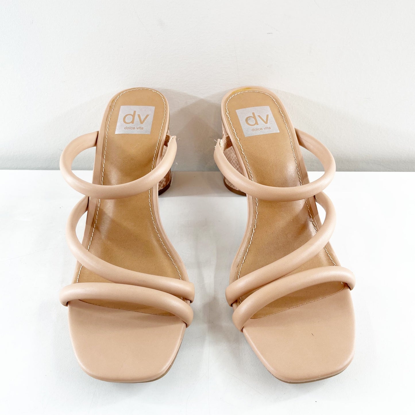 Dolce Vita Strappy Square Toe Myla Block Heel Sandals Tan Beige 9.5