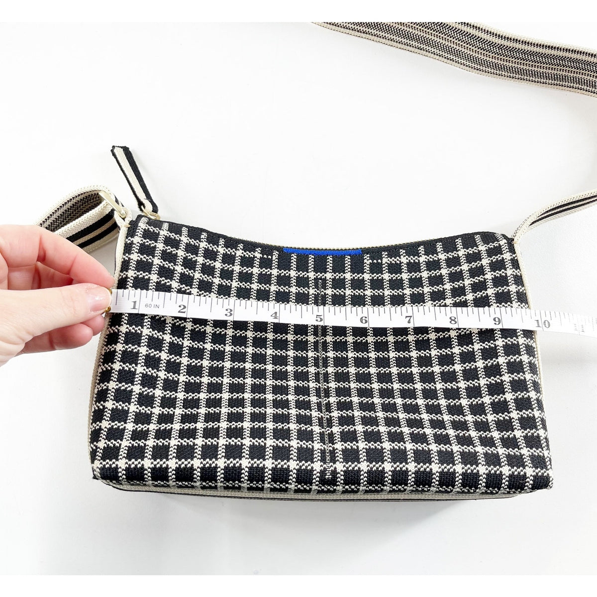 Rothy's The Casual Crossbody Bag Purse Black with Ivory Grid Print