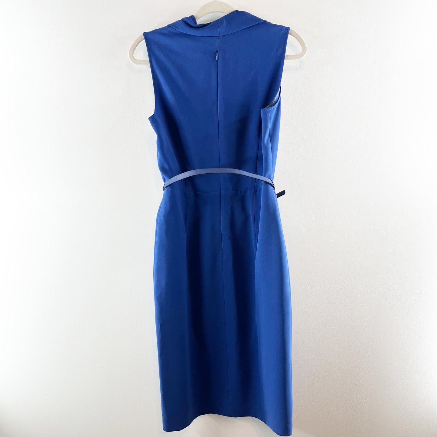 Max Mara Belted Sleeveless Sheath Knee Length Pencil Dress Royal Blue 12
