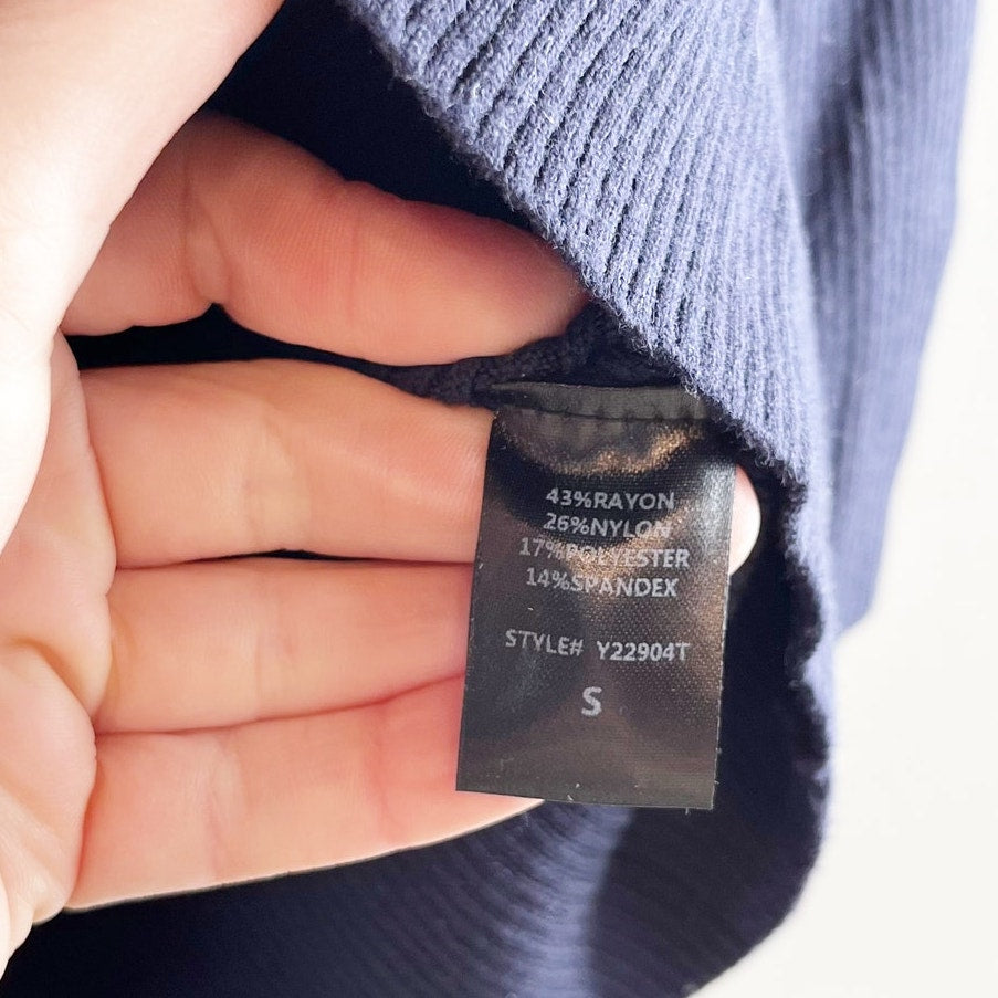 Pomander Place Arlo Ribbed Long Sleeve Turtleneck Top Navy Blue Small