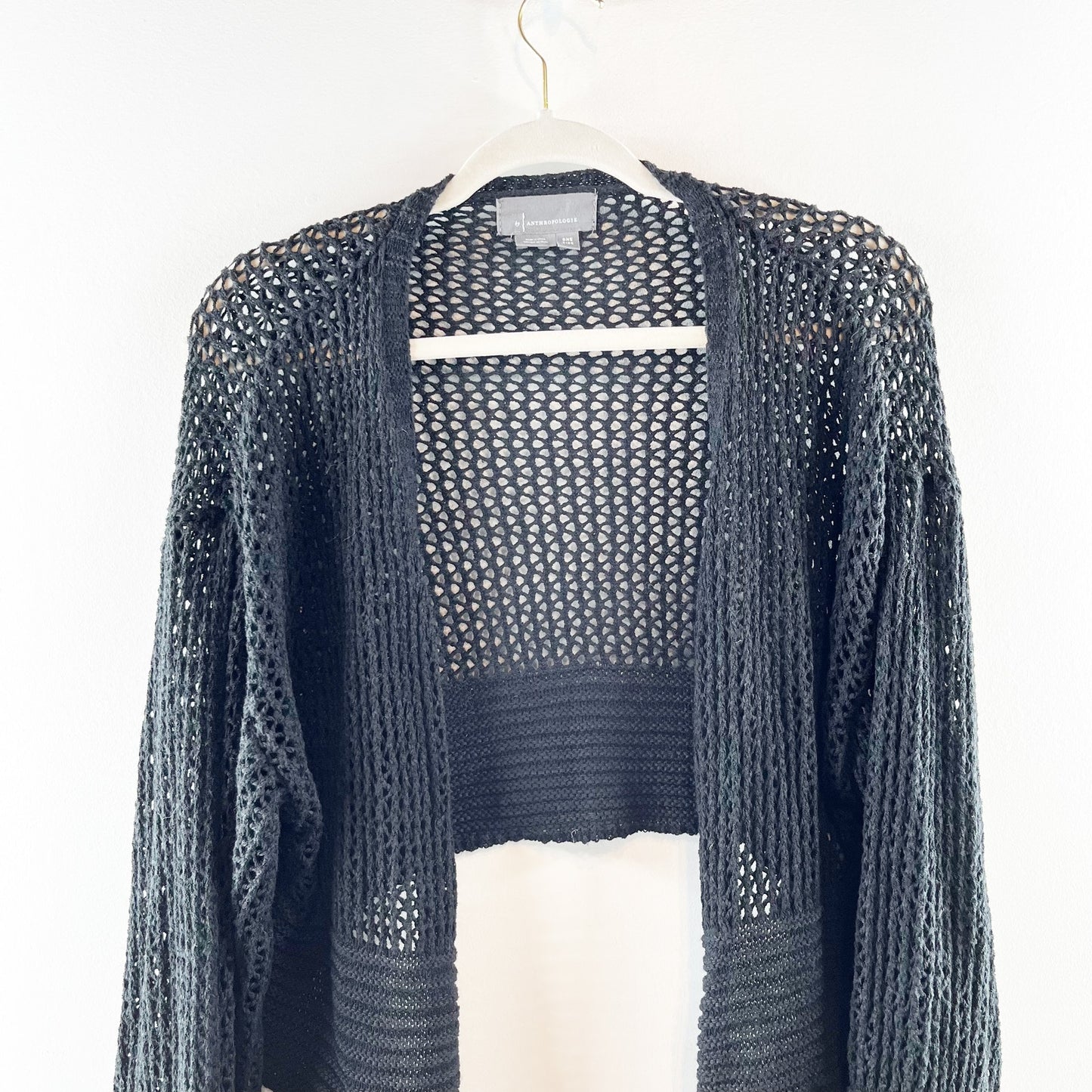 Anthropologie Juillet Flare Sleeve Cropped Cardigan Sweater Black One Size
