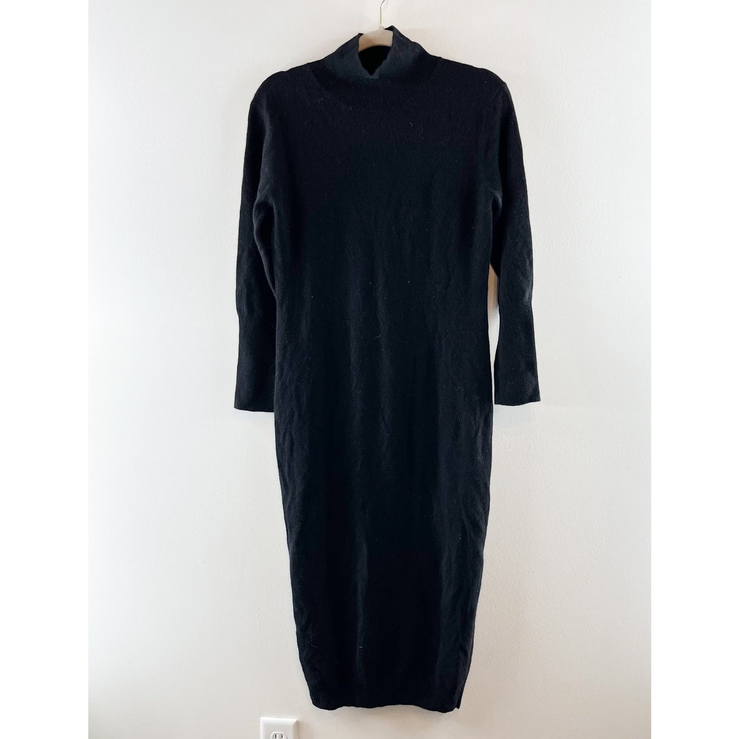 Quince Mongolian Cashmere Turtleneck Long Sleeve Midi Dress Black Small