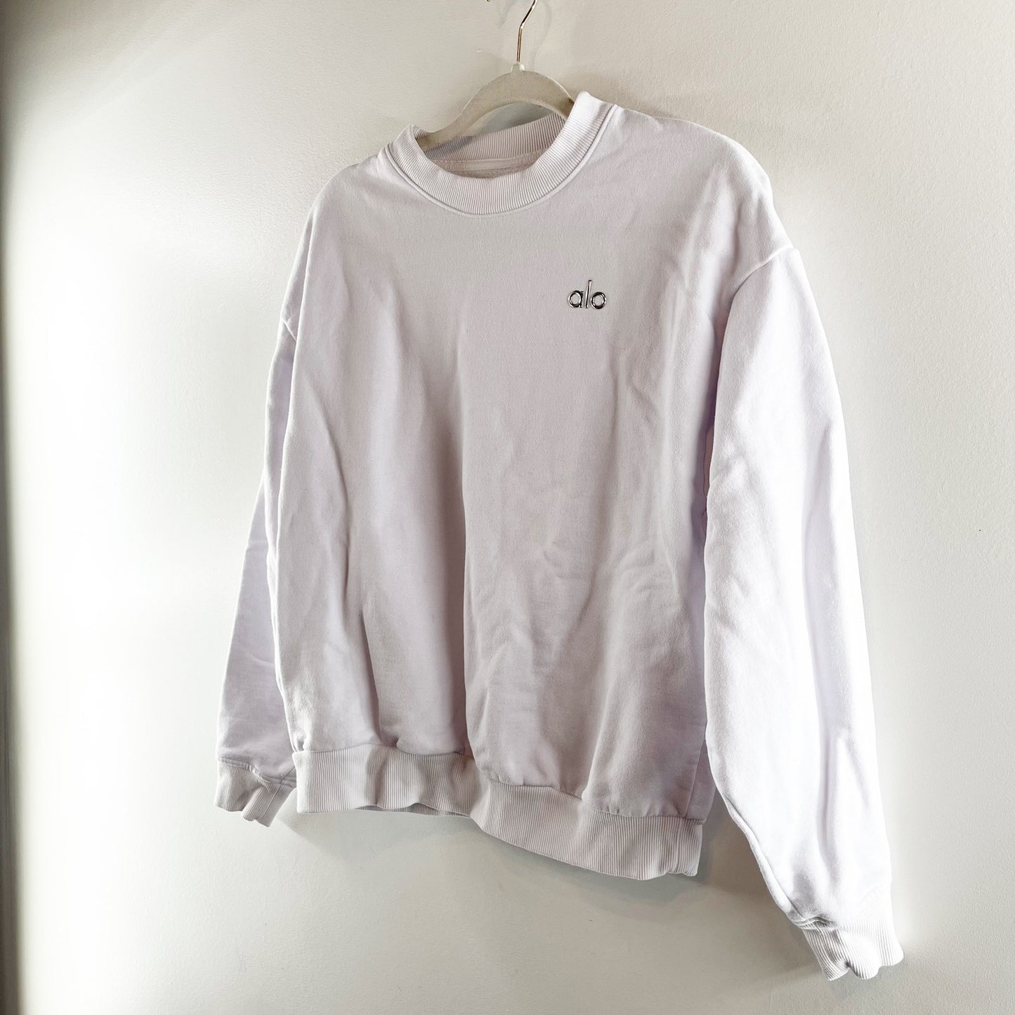 Alo Yoga Accolade Crewneck Oversized Pullover Sweatshirt White XS