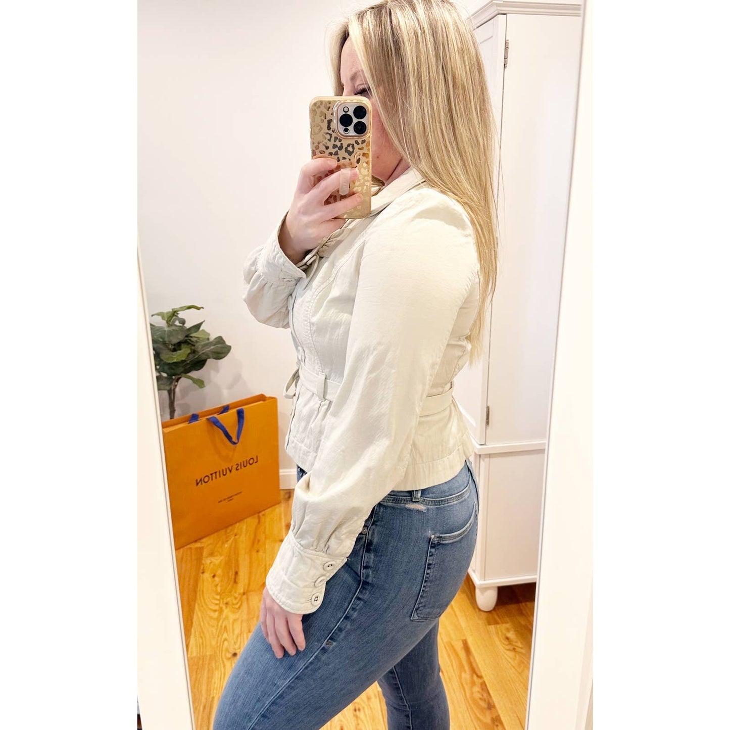 Taikonku Anthropologie Cotton Belted Jacket Khaki Cream 10