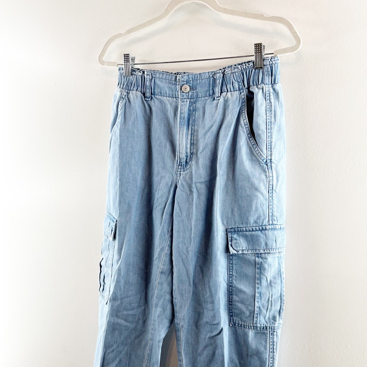 American Eagle Relaxed Mom Denim High Rise Cargo Jogger Jeans Pants Blue 6