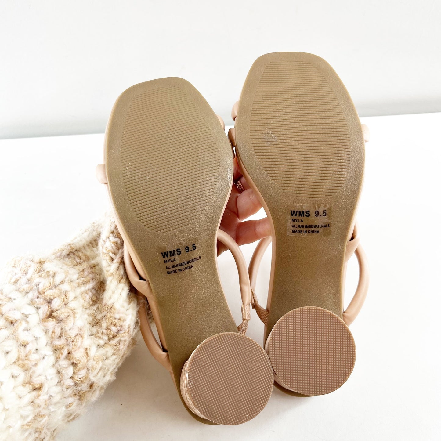 Dolce Vita Strappy Square Toe Myla Block Heel Sandals Tan Beige 9.5