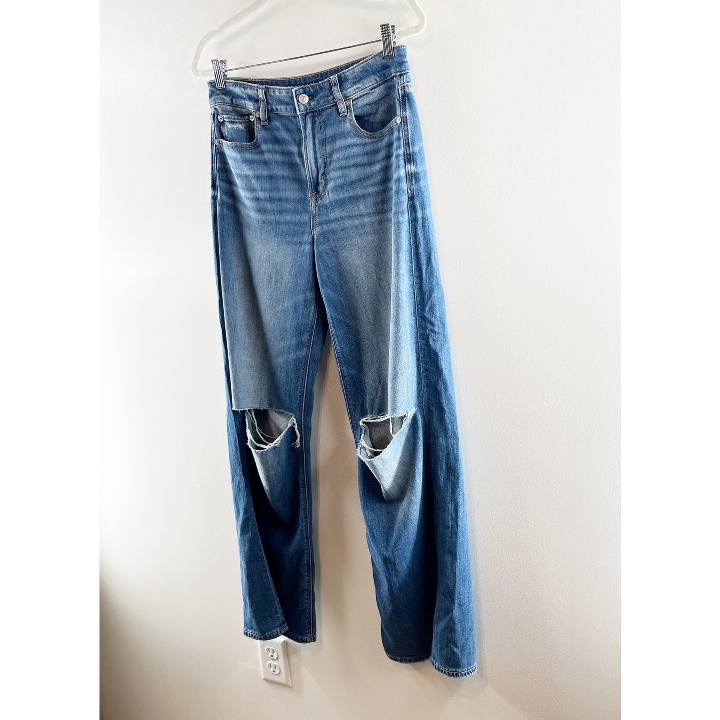American Eagle Super High Rise Baggy Wide Leg Jeans Blue 4 Long / Tall