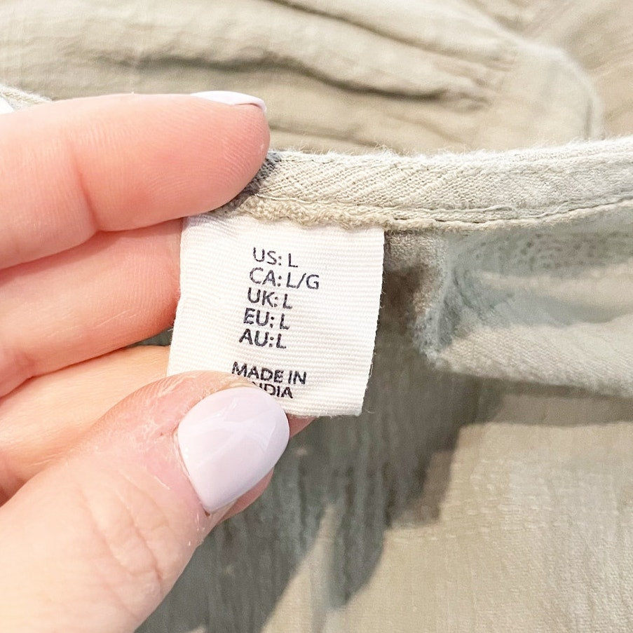 Lucky Brand Cotton Button Up Tiered Short Sleeve Maxi Dress Green Large