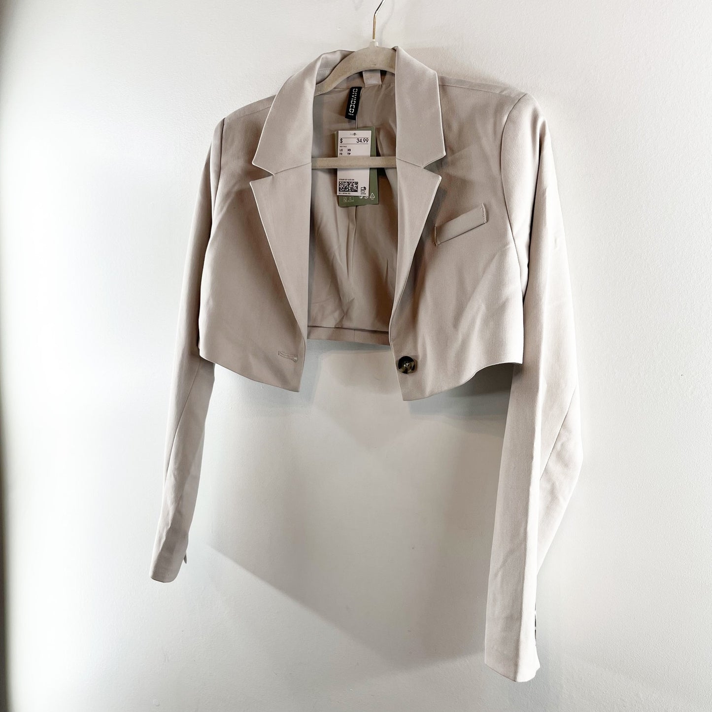 H&M Cropped Blazer Jacket Grey Tan XS