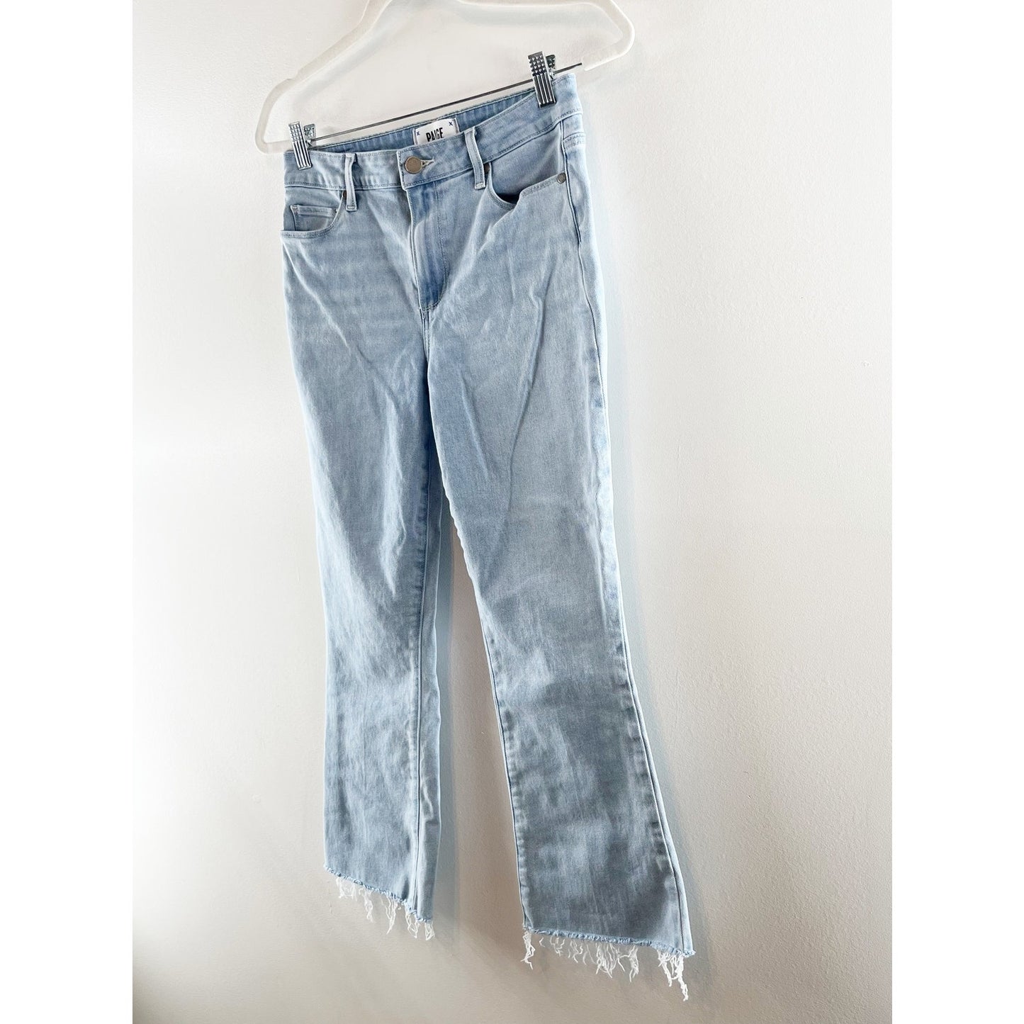 Paige Rory Cotton Blend Denim Frayed Hem Cropped Flare Jeans Blue 28 / 6