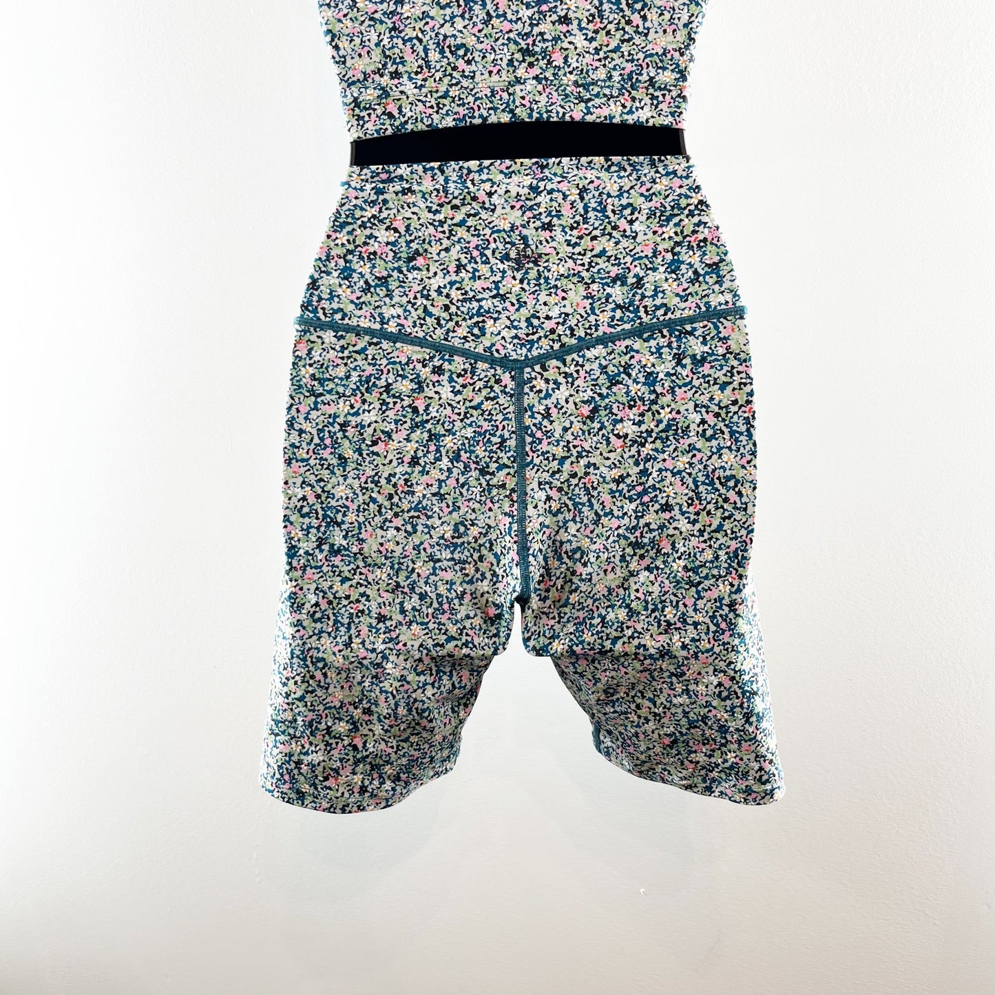 Sage Collective Floral Two Piece Sports Bra and Biker Shorts Set Blue Green XS