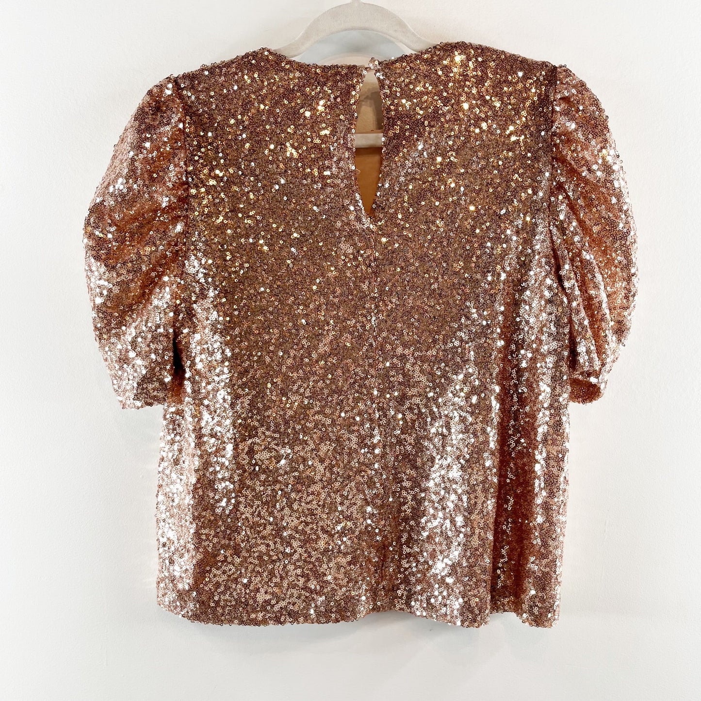 Allison Joy Evereve Adele Puff Short Sleeve Sequin Tee Shirt Top Gold XS