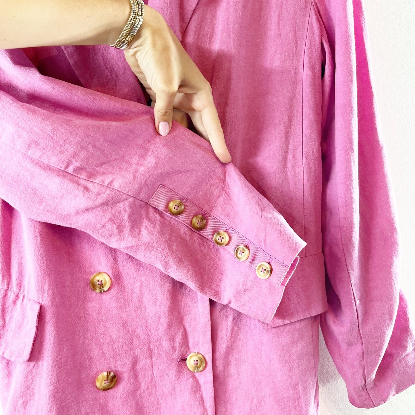 Free People Olivia Linen Blend Long Sleeve Belted Oversized Blazer Jacket Pink S