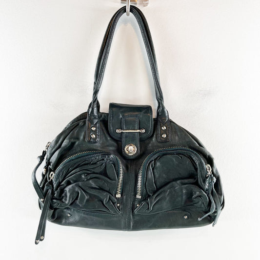 Botkier Bianca Lambskin Leather Double Pocket Shoulder Handbag Purse Black