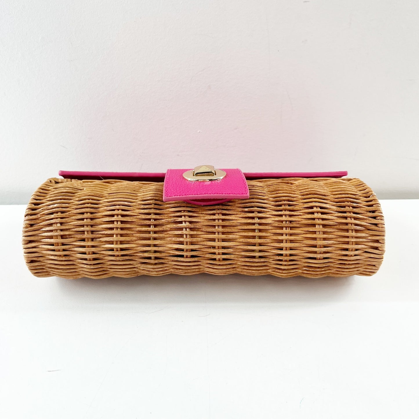 Mud Pie Wicker Rattan Straw Clutch Wallet Pink Brown