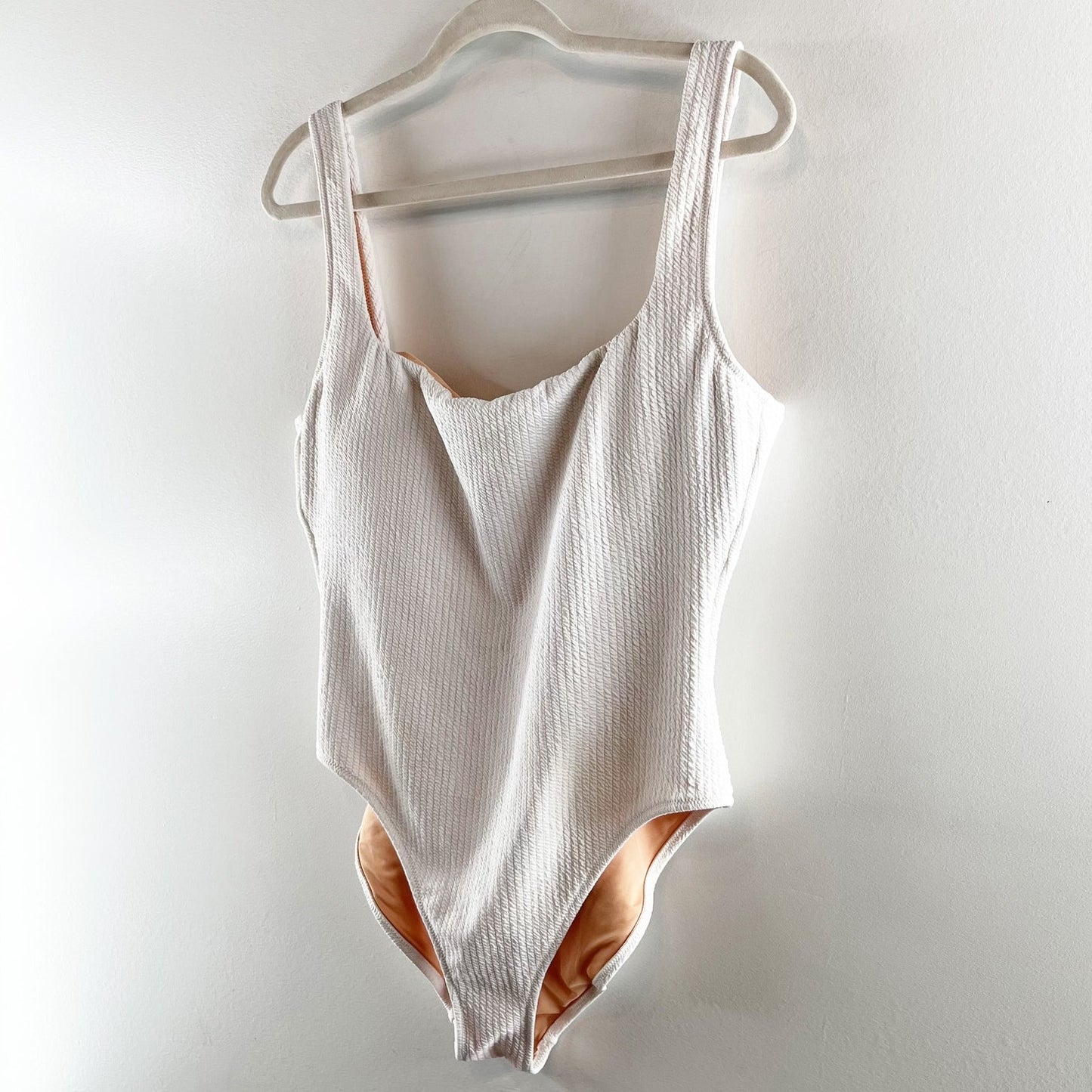 J. Crew Textured Square Neck One Piece Swimsuit White 14