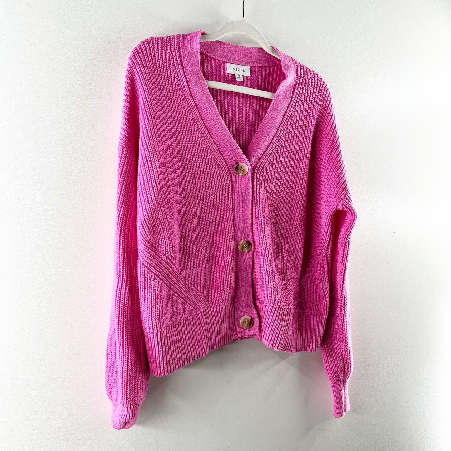 Evereve Long Sleeve Button Up Ribbed Cotton Cardigan Sweater Pink XS