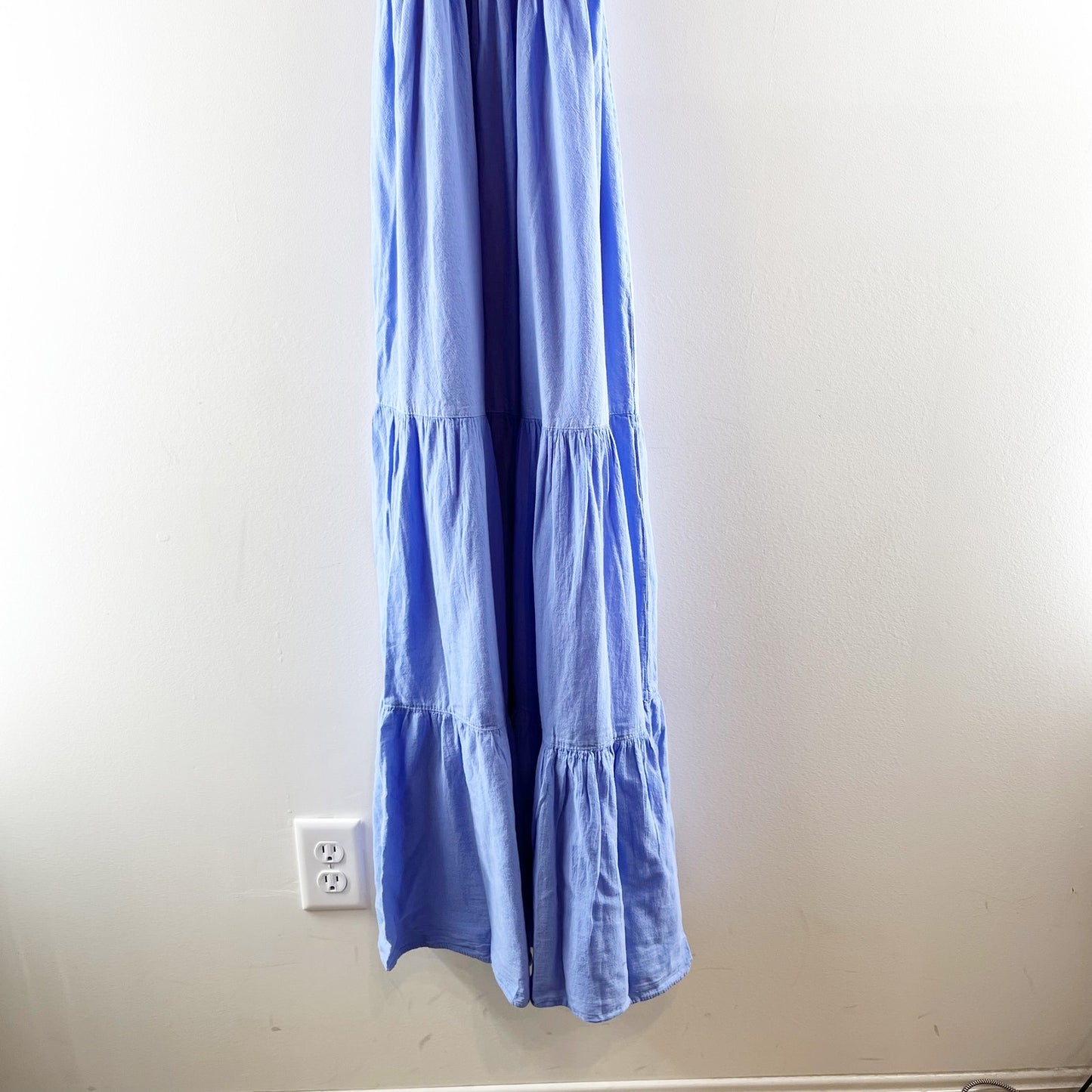 Blanco by Nature Nora Smocked Waist Tiered Cutout Maxi Dress Azure Blue Medium