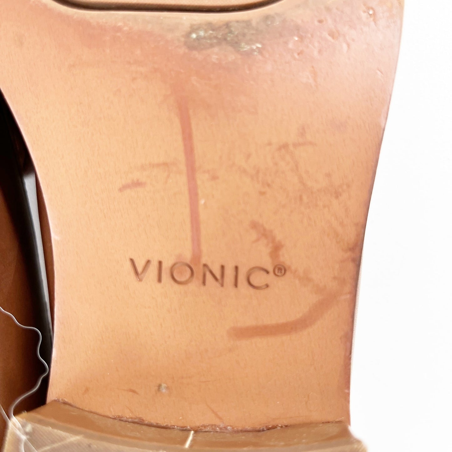 Vionic Mizelle Leather Gold Chain Loafer Shoes Brown 9.5