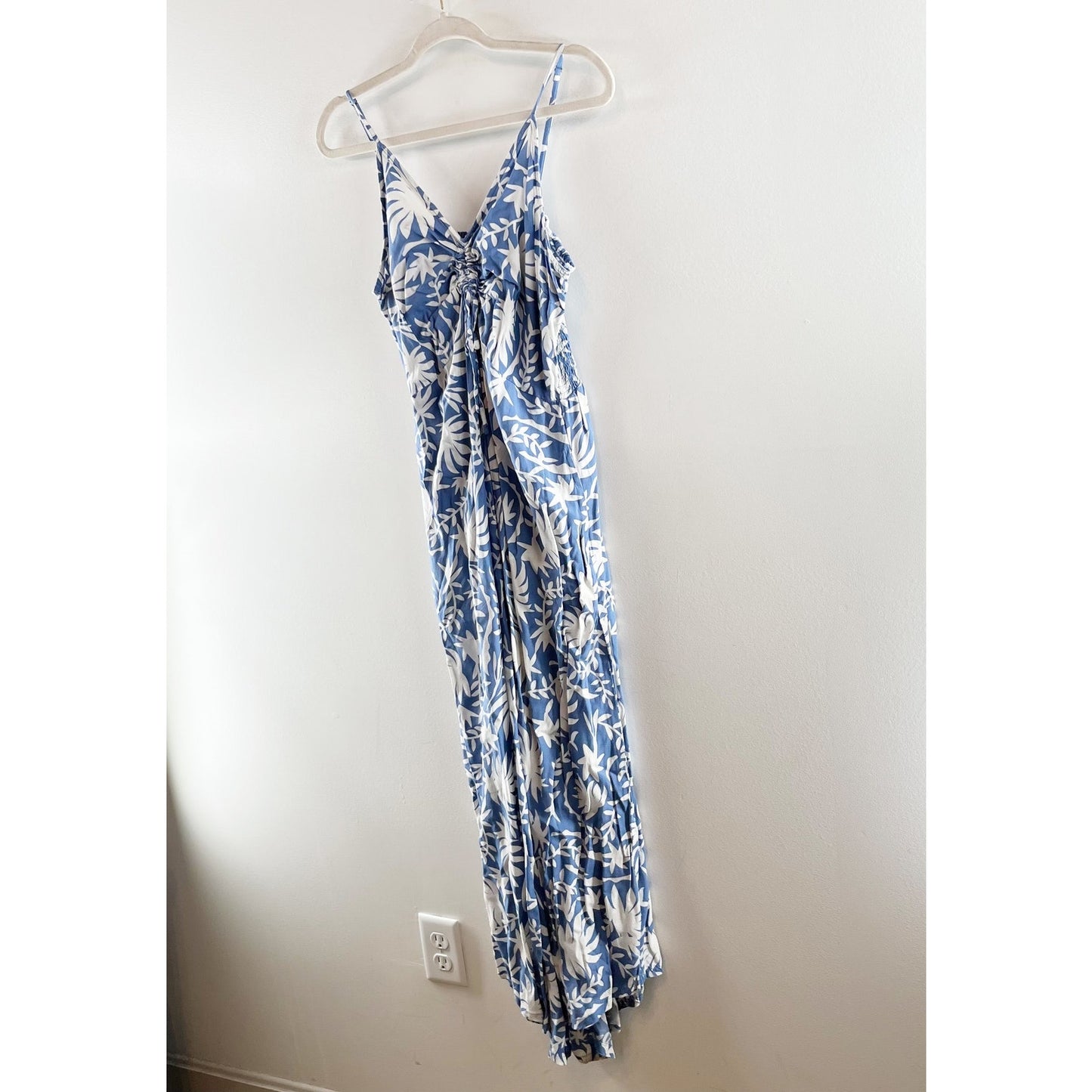 Japna Wide Leg Floral One Piece Jumpsuit Blue White XL