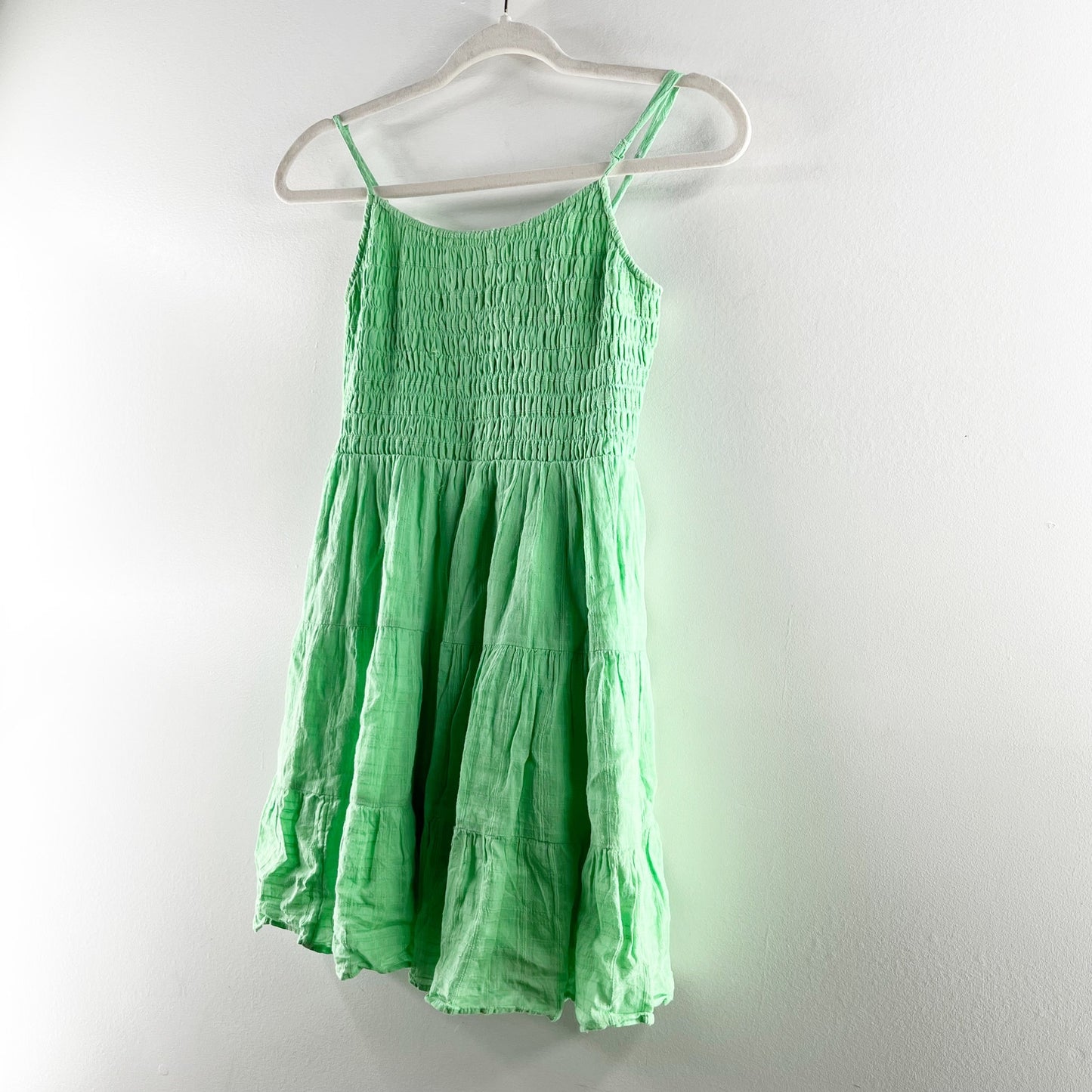 American Eagle 100% Cotton Sweetheart Neck Smocked Tiered Mini Dress Green XS