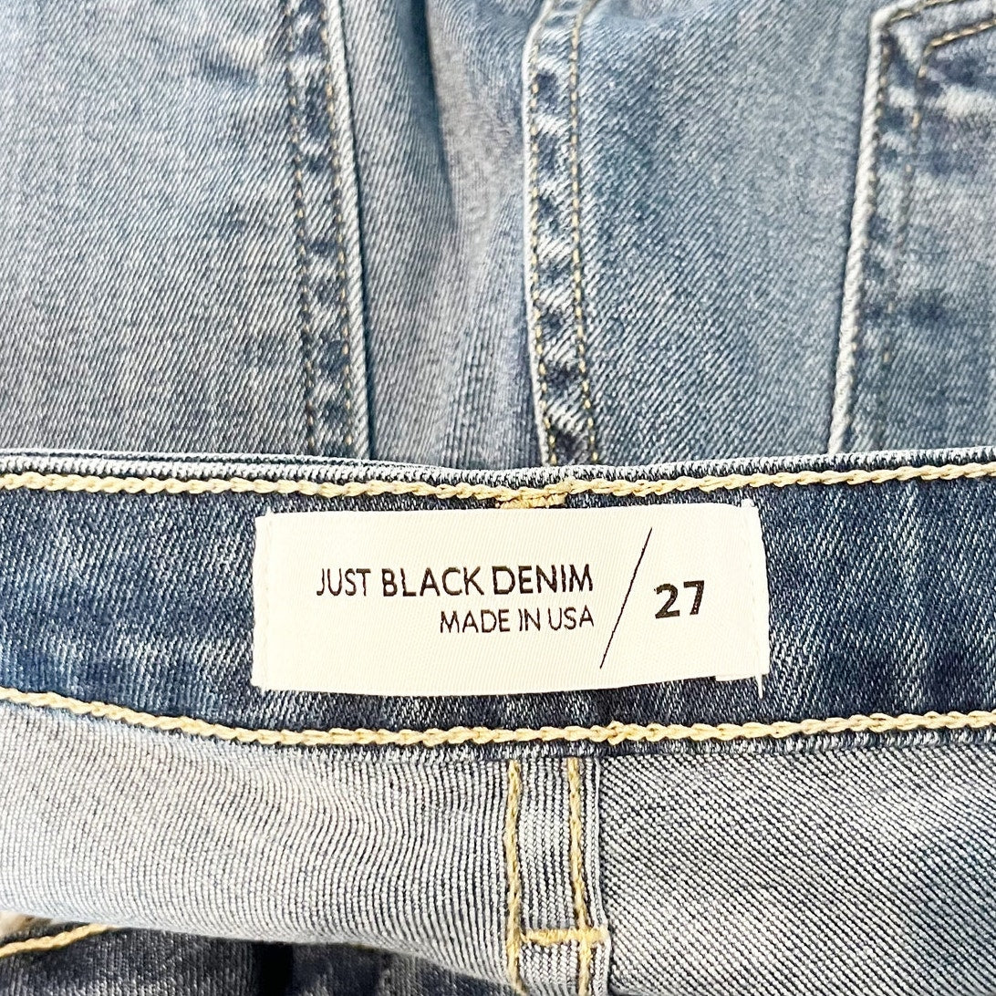 Just Black Denim Mid Rise Fall Flare Raw Hem Jeans Medium Wash Blue 27