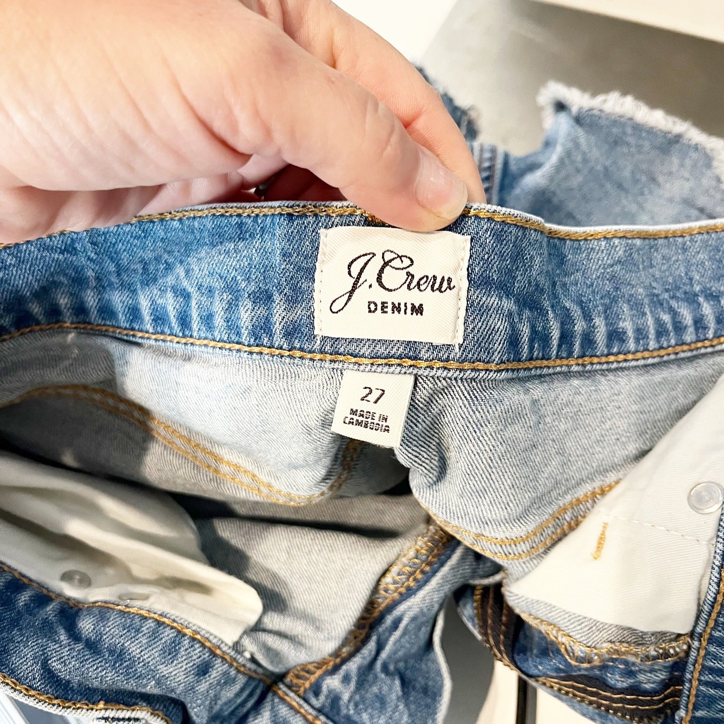 J. Crew High Waisted Medium Wash Frayed Hem Jean Shorts Blue 27