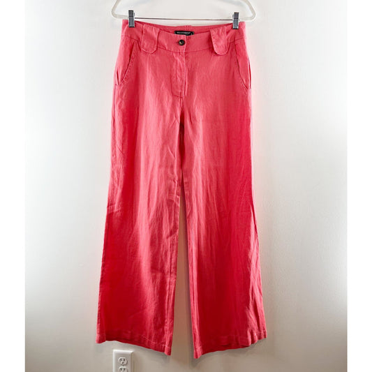 Rinascimento High Rise Linen Wide Leg Trouser Pants Coral Pink Small