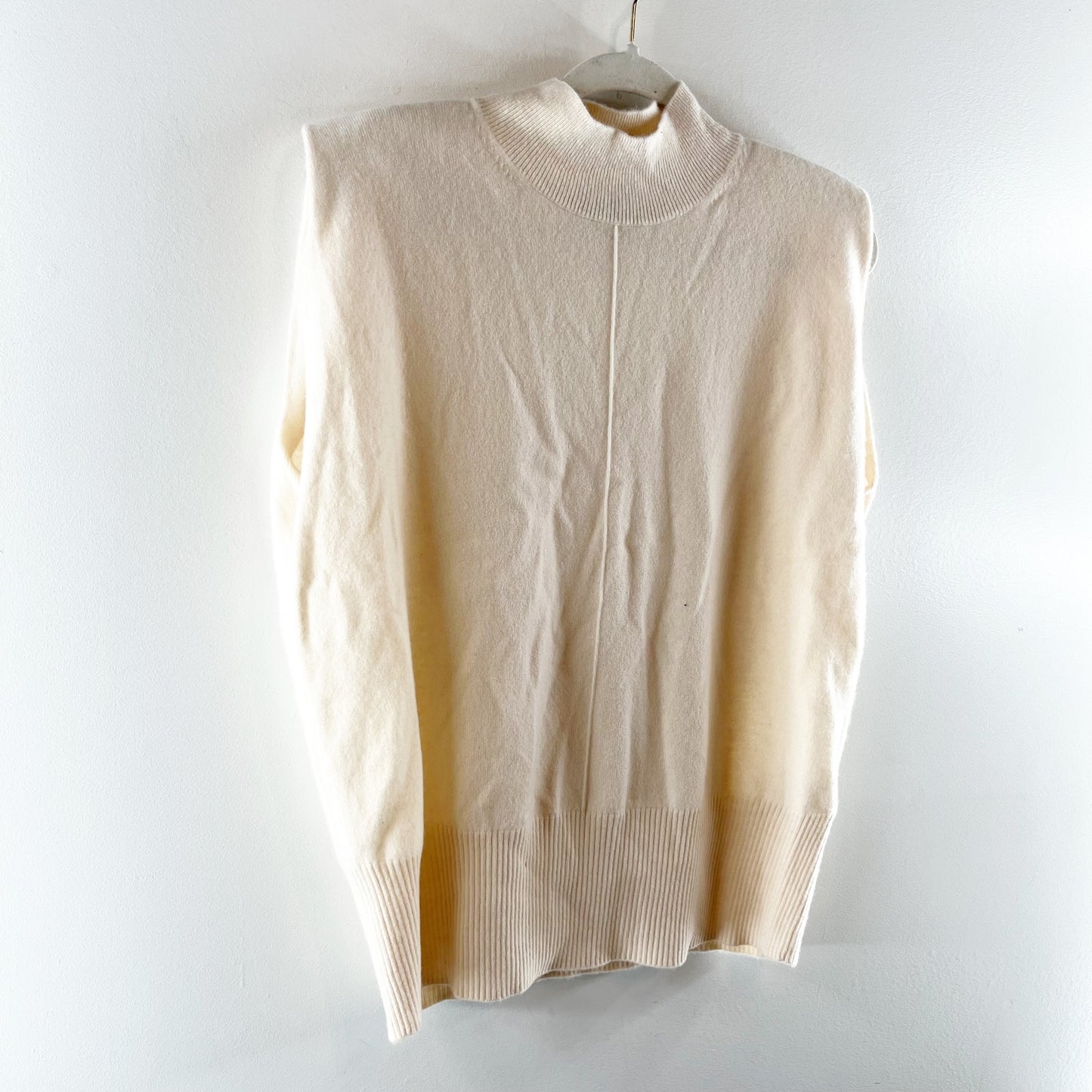 Banana Republic Franca Cashmere Padded Shoulder Sweater Sleeveless Cream Top L