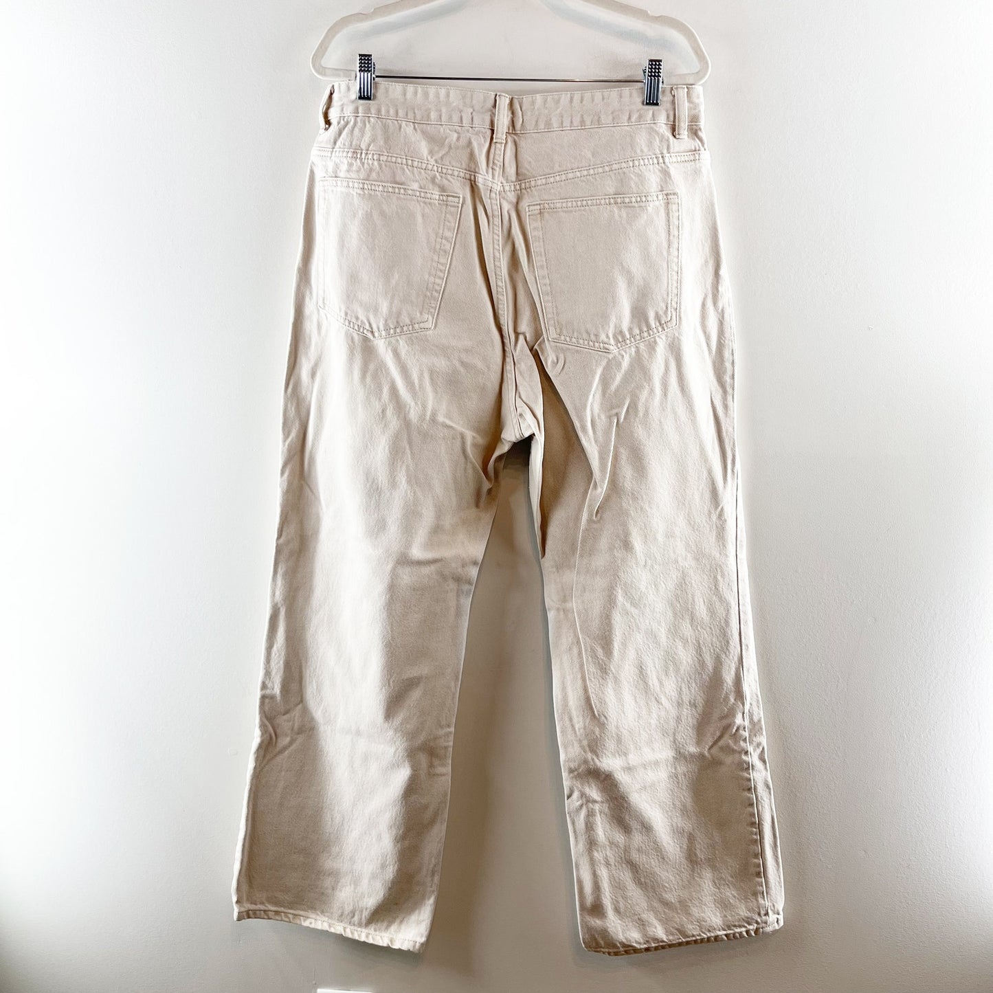 H&M High Rise Cotton Button Fly Straight Leg Jeans Cream Bone 14
