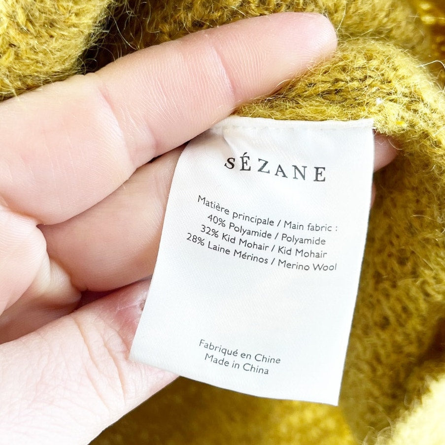 Sezane Elsa Ruffle Jumper Wool Blend Sweater Pullover Mustard Yellow Small