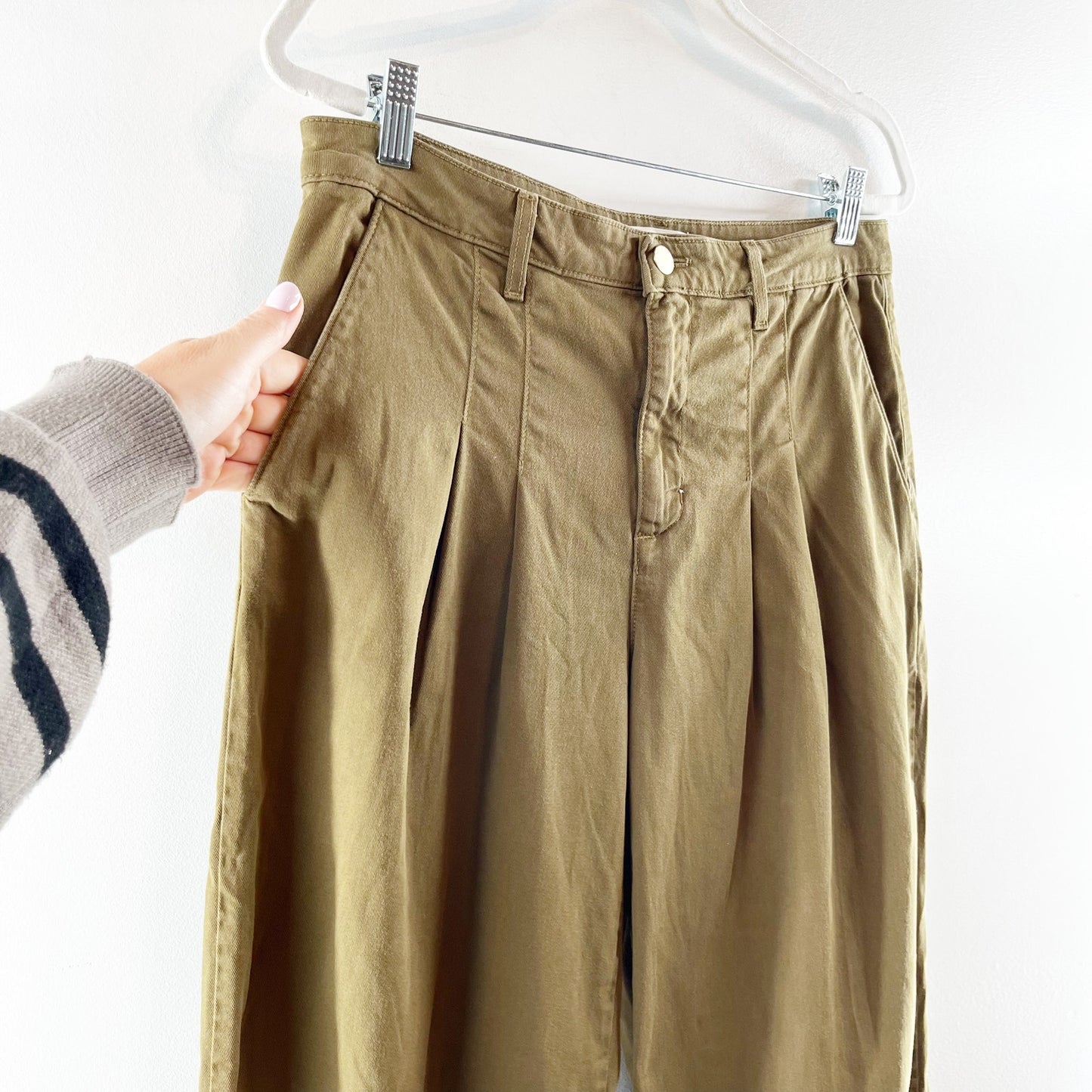 L'Agence Jayce High Rise Pleated Chino Wide Leg Pants Green 29 / 8