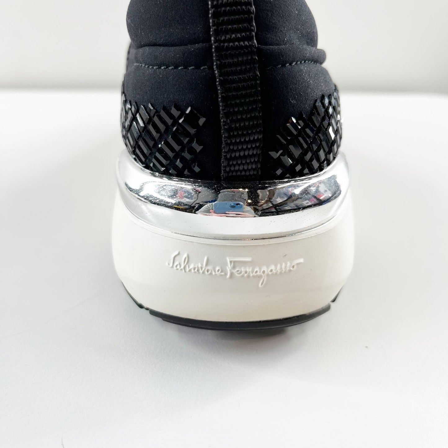 Salvatore Ferragamo Rhinestone Studded Crystal Sneaker Trainers Black White 8