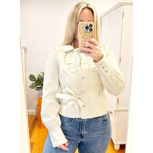 Taikonku Anthropologie Cotton Belted Jacket Khaki Cream 10