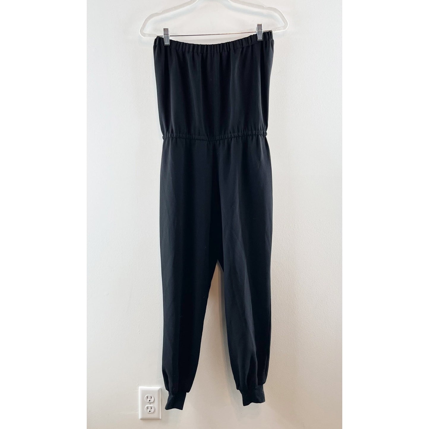 Joie Fairly Strapless Drawstring Waist Pocket One Piece Jumpsuit Caviar Black XS