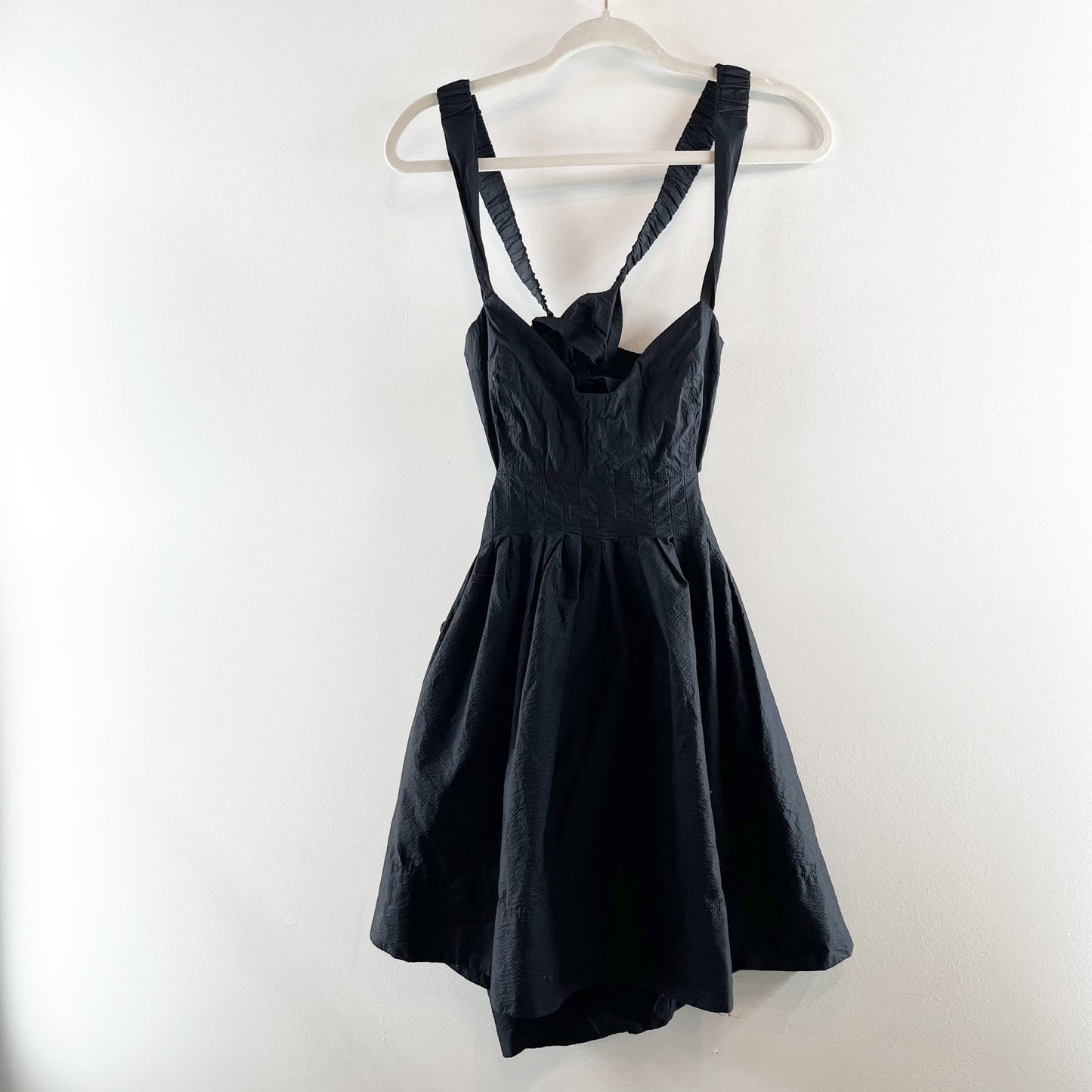 Maeve Anthropologie Fit and Flare Bow X Back Cutout Mini Dress Black 10