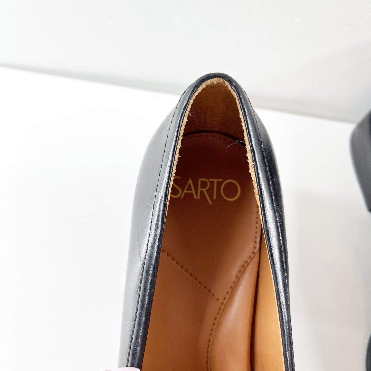 Franco Sarto Eda Leather Classic Slip-On Loafers with Metal Strap Detail Black 9