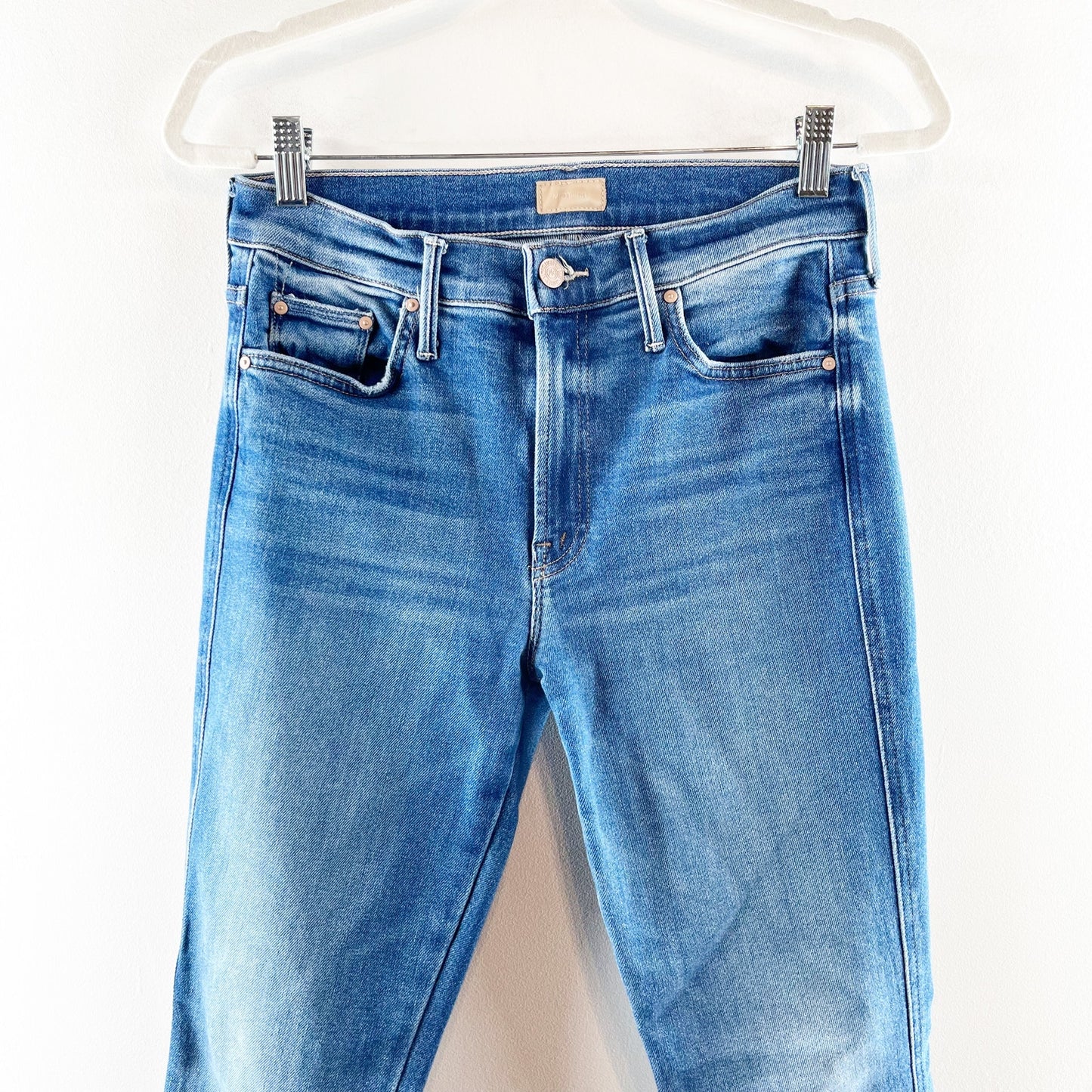 Mother Mid Rise The Double Insider Heel Jeans in Opposites Attract Blue 28