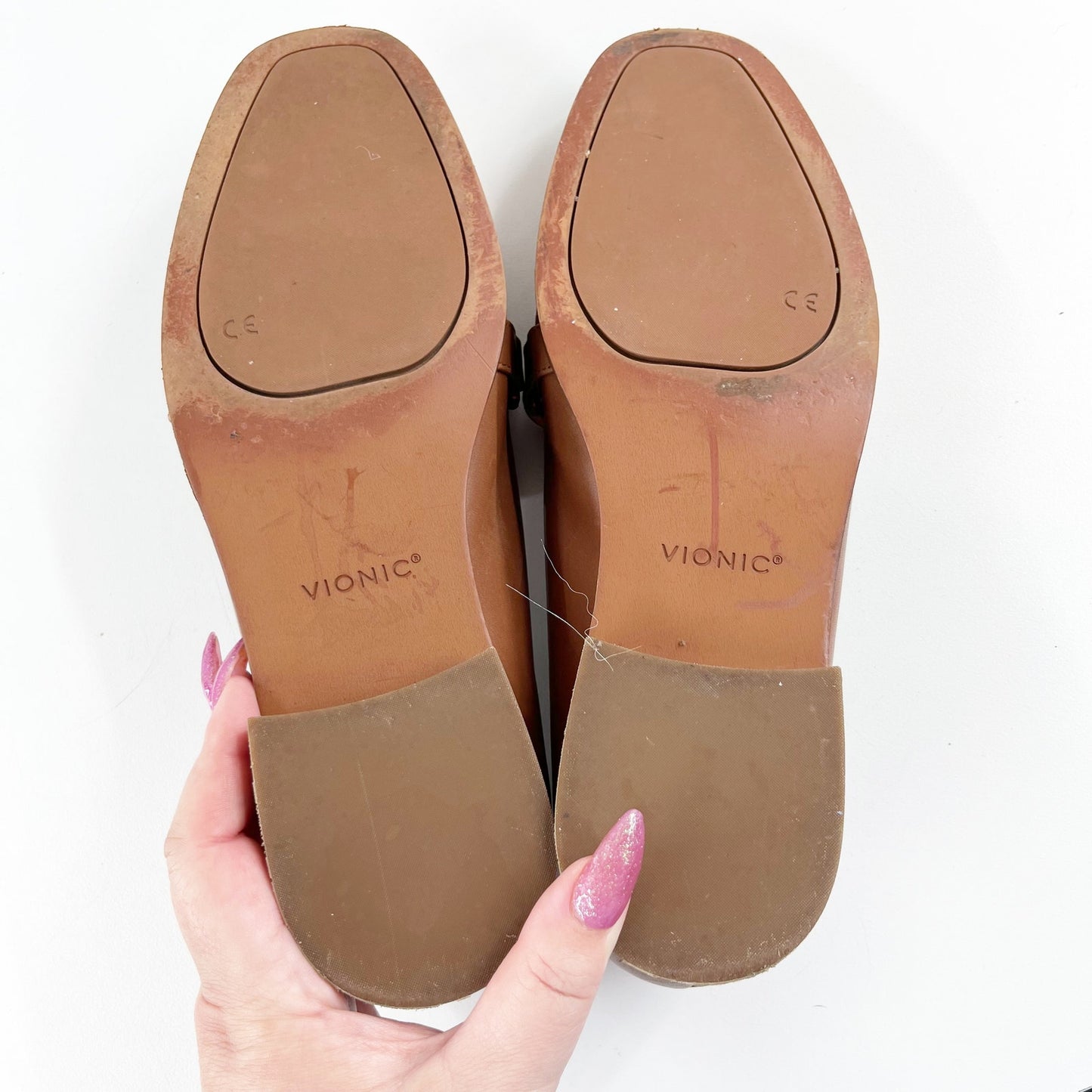Vionic Mizelle Leather Gold Chain Loafer Shoes Brown 9.5
