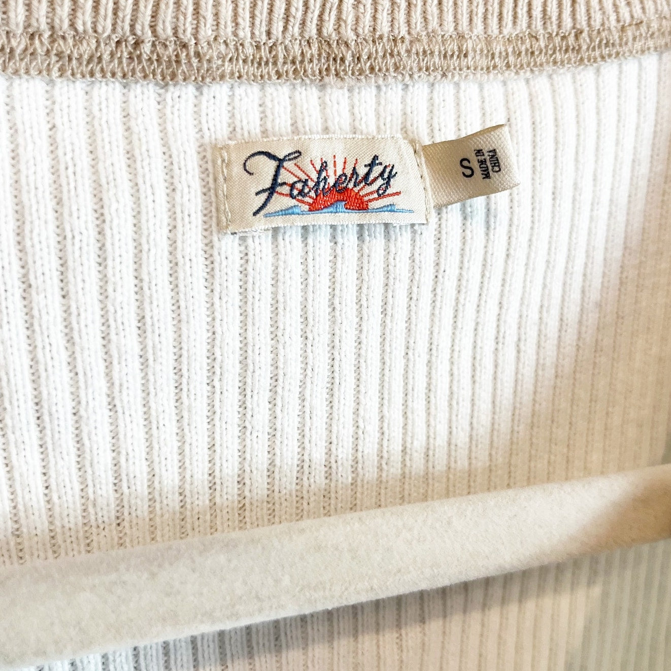Faherty Mikki Henley Ribbed Cotton Cashmere Sweater Top White Small
